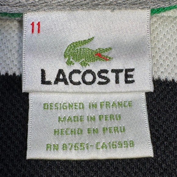 Lacoste Men's Striped Polo Shirt Green White Black Gray Classic Fit Size 11/XXL - Picture 7 of 7